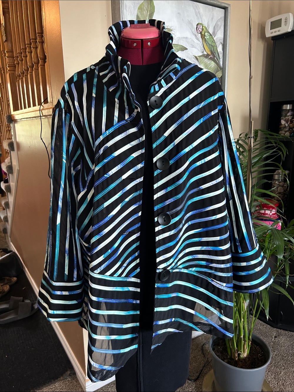 Joseph Ribkoff Black Jacket with Iridescent Blue Stripes